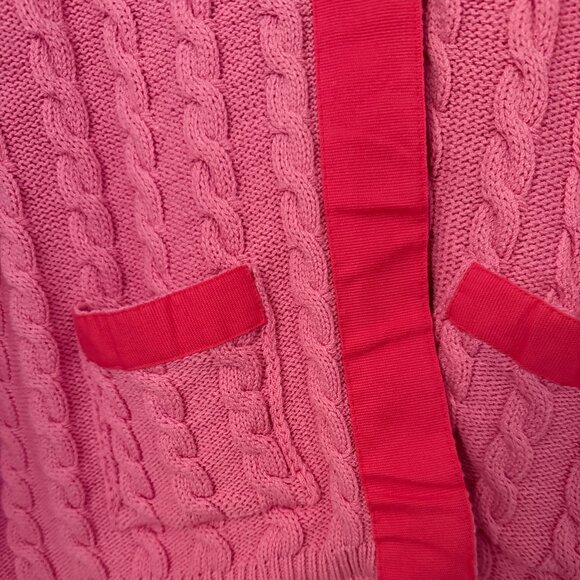 Pink Cable Knit Cardigan with snaps and Pockets with Trim - Picture 2 of 4
